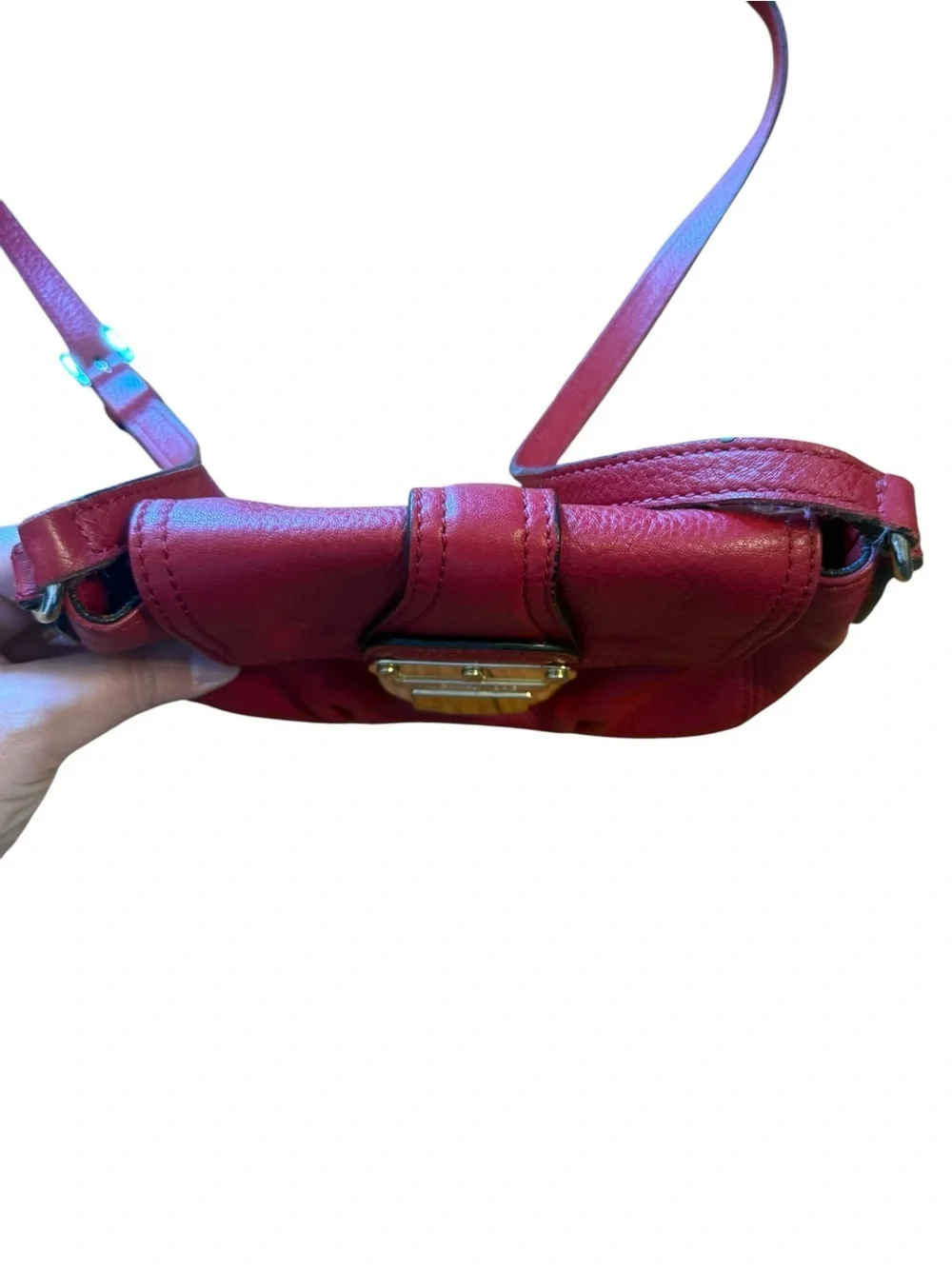Michael KORS Crimson Leather Crossbody with Gold Push-Lock